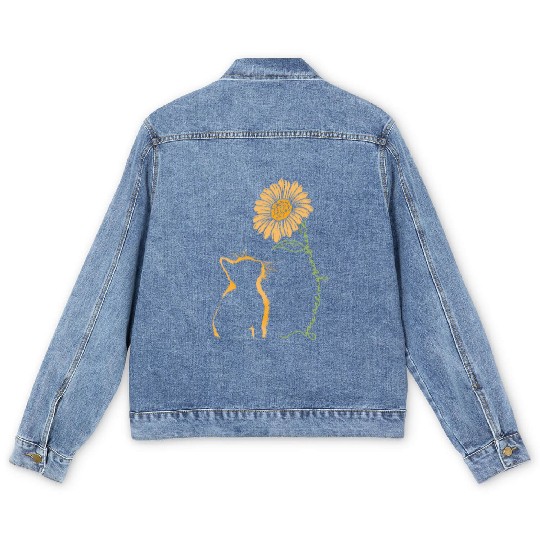 Cute cat with sunflower Men's Denim Jackets