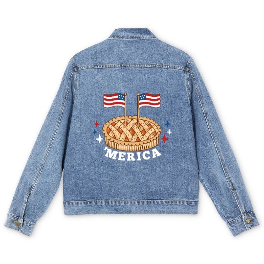 American Flag USA Apple Pie Merica 4th of July Men's Denim Jackets