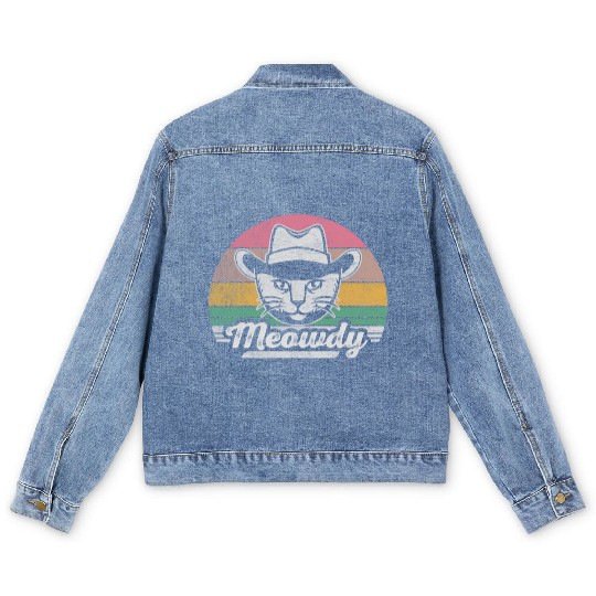 Mashup Between Meow And Howdy Cat Meme Cat Men's Denim Jackets