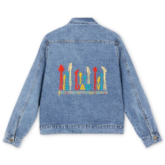 Best Dad Ever Daddy Guitar Vintage Guitar Fathers Men's Denim Jackets