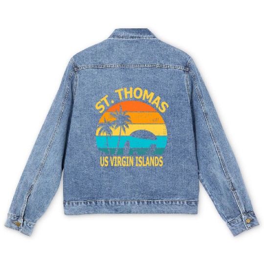 Travel St Thomas Us Virgin Islands Vacation Souven Men's Denim Jackets