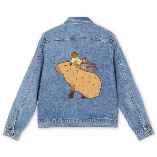 Adorable Capybara With Chicken Friends Men's Denim Jackets