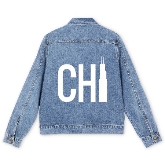 Chi White Chicago Skyscraper City Men's Denim Jackets