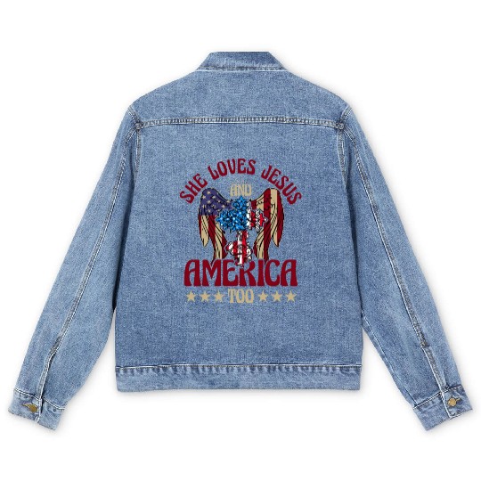 She loves jesus and America too Men's Denim Jackets