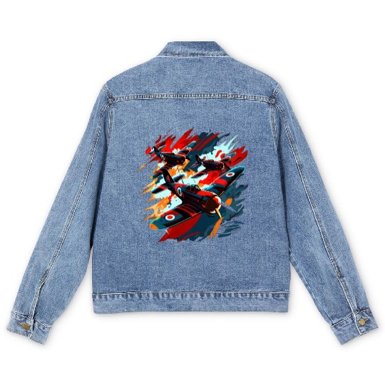 Spitfire Airplane Vintage Pilot Aviator Military Men's Denim Jackets