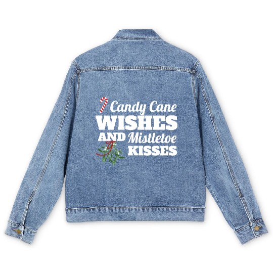Candy Cane Wishes And Mistletoe Kisses Christmas Men's Denim Jackets