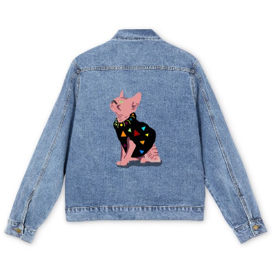 pink cute cat meowed funny meowdy cowboy for you Men's Denim Jackets