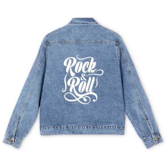 Rock and roll text vintage typography Men's Denim Jackets