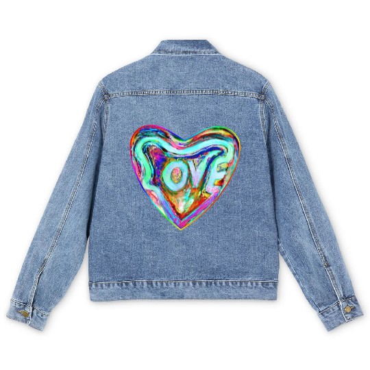 Psychedelic Pride Rainbow Love Heart Men's Denim Jackets