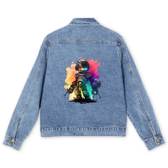Retro Robot Cute Robotic Engineer Technology Men's Denim Jackets