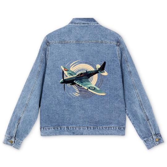 Spitfire Airplane Vintage Pilot Aviator Military Men's Denim Jackets