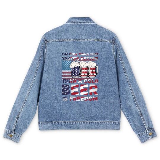 only thing that tastes better than beer freedom Men's Denim Jackets