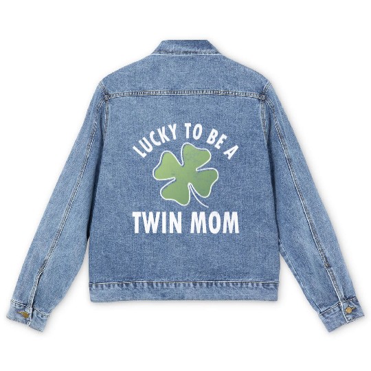 Lucky To Be A Twin Mom Saint Patric Day Men's Denim Jackets