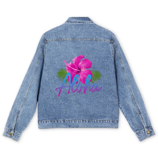 Aloha Hawaiian Islands Hawaii Surf Hibiscus Flower Men's Denim Jackets