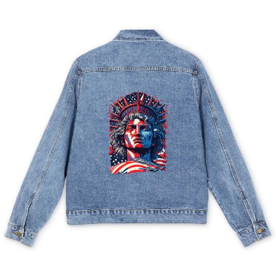 Statue of Liberty Face USA Men's Denim Jackets