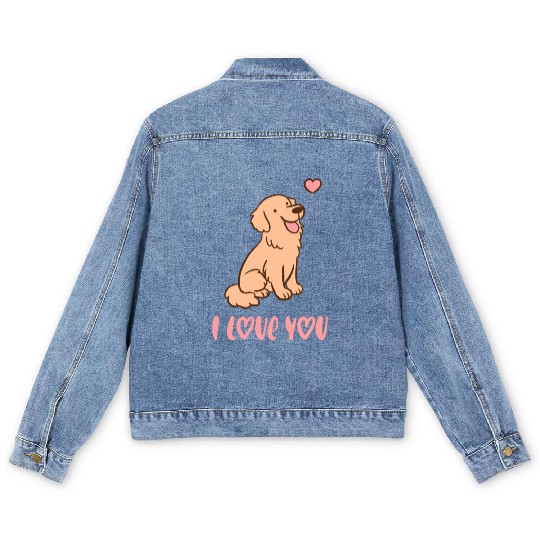I Love You Cute Golden Retriever Illustration A Men's Denim Jackets