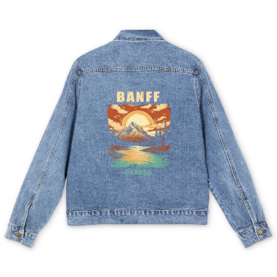Vintage Retro Canadian Banff National Park Men's Denim Jackets