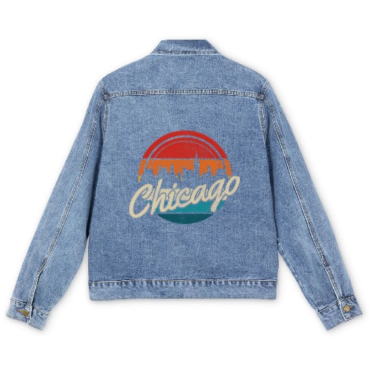 Chicago Skyline Illinois Pride Men's Denim Jackets