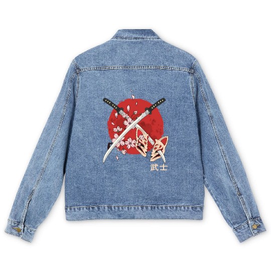 Ancient Japanese Cherry Blossom Samurai Katana Swo Men's Denim Jackets