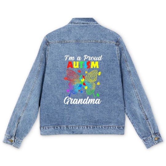 Butterfly I'M A Proud Autism Grandma Autism Awaren Men's Denim Jackets