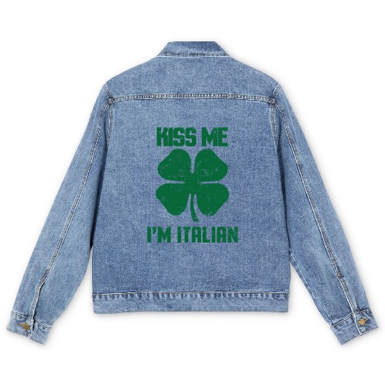 Kiss Me Im Italian St Patric Day Men's Denim Jackets