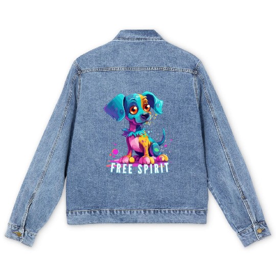 Free Spirit Men's Denim Jackets: Puppy Synthwave Graffiti Kids