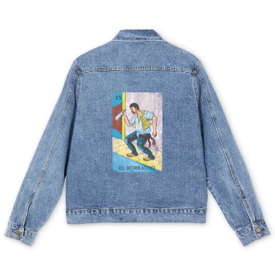 Loteria El Borracho Colorful Tarot Card Men's Denim Jackets