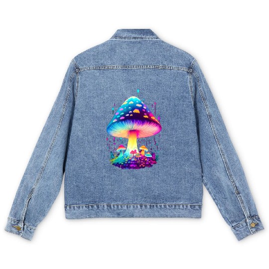Enchanting Fungi: A Neon Wonderland Men's Denim Jackets