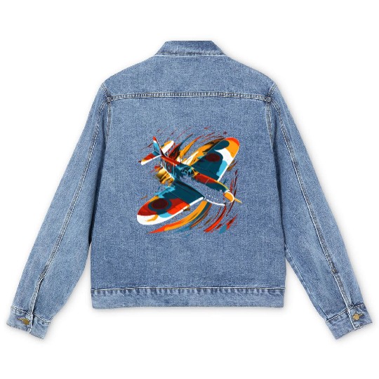 Spitfire Airplane Pilot Aviator Military Warbirds Men's Denim Jackets
