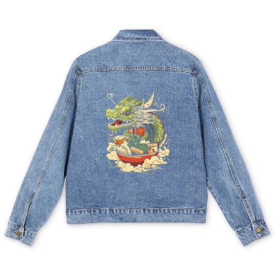 Sushi Dragon Japanesse Kawaii Men's Denim Jackets