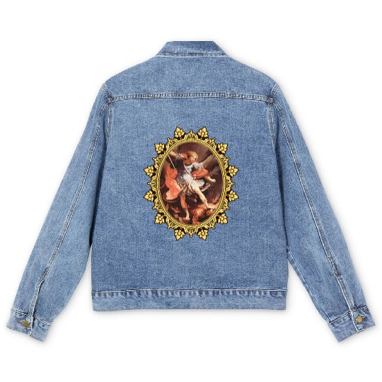 St. Michael the Archangel Icon Dragon Catholic Ang Men's Denim Jackets