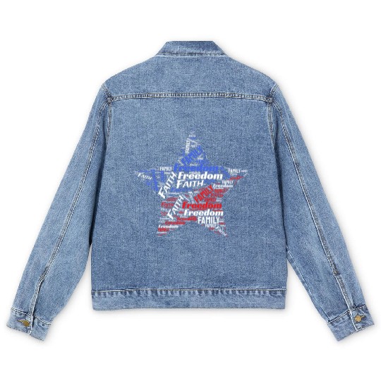 Faith Freedom Family Embrace Patriotic Unity USA Men's Denim Jackets