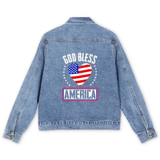 God Bless America Independence Day USA Patriot Men's Denim Jackets