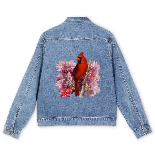 Funny Red Cardinal Bird Ornament Christmas Gifts Men's Denim Jackets