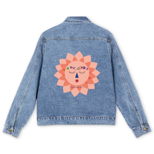 Colorful Cute Funny Sun Frida Kahlo Portrait Viva Men's Denim Jackets