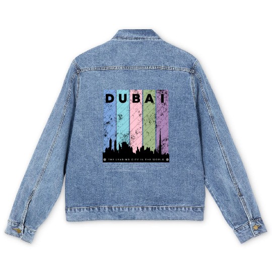 Black Colorful Dubai The Leading City in the World Men's Denim Jackets
