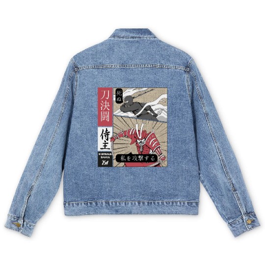 Samurai Vs shinobi Warrior Comic Strip style Men's Denim Jackets