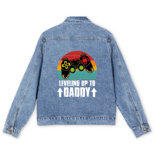 Leveling up to Daddy Funny Gift Father's Day Men's Denim Jackets