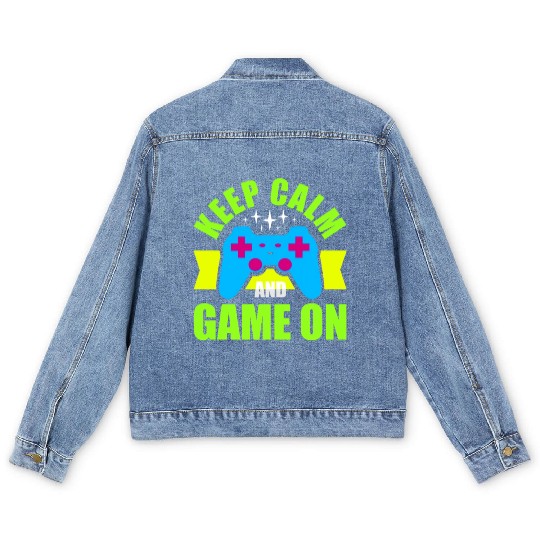 Keep Calm and Game On nostalgia Men's Denim Jackets