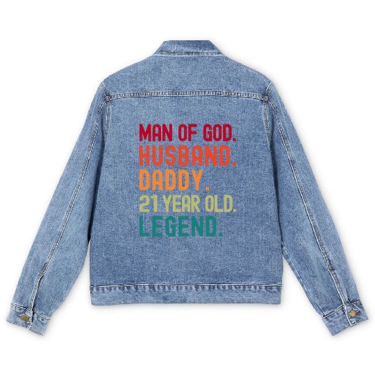 Man of God Husband Dad Vintage 21st Birthday Men's Denim Jackets