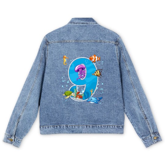 9th birthday Aquarium Fish lover 9 Year Old Sea Men's Denim Jackets