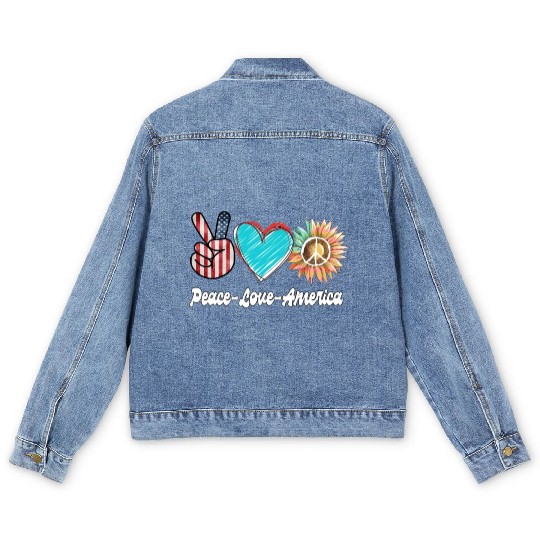 Peace Love America US Flag Fourth Womens JULY 4TH Men's Denim Jackets