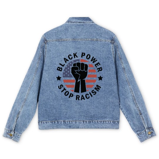 Black Power Stop Racism Men's Denim Jackets