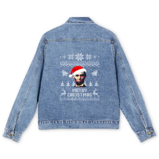 Abraham Lincoln Merry Christmas Men's Denim Jackets