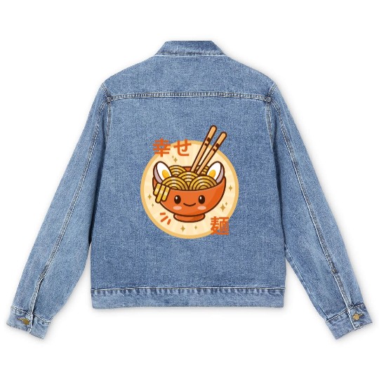 Kawaii Ramen Noodle Bowl Orange Men's Denim Jackets