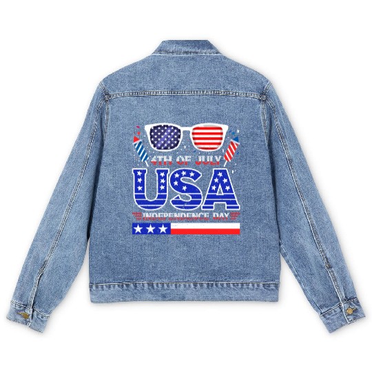 4th July USA Independence Day All American Pride Men's Denim Jackets
