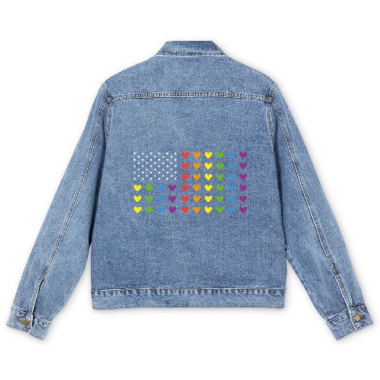 American flag LGBT pride hearts 4th of July Men's Denim Jackets