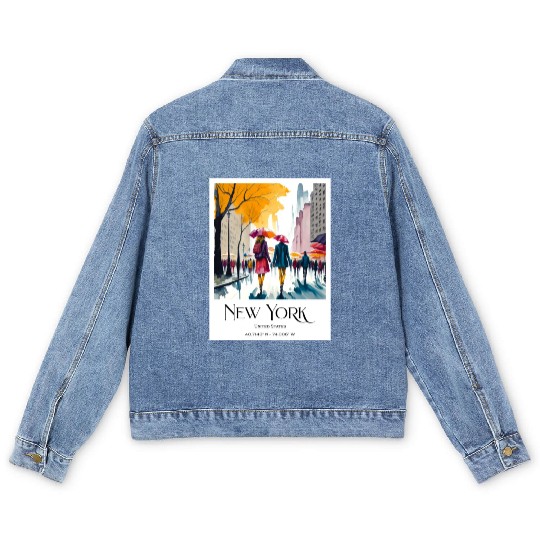 Couple walking in the streets of New York City Men's Denim Jackets