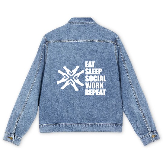 DESIGNSocial Worker Eat Sleep Social Work Repeat w Men's Denim Jackets