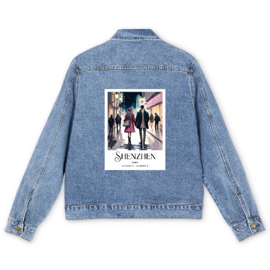 Loving couple walking in streets of Shenzhen China Men's Denim Jackets